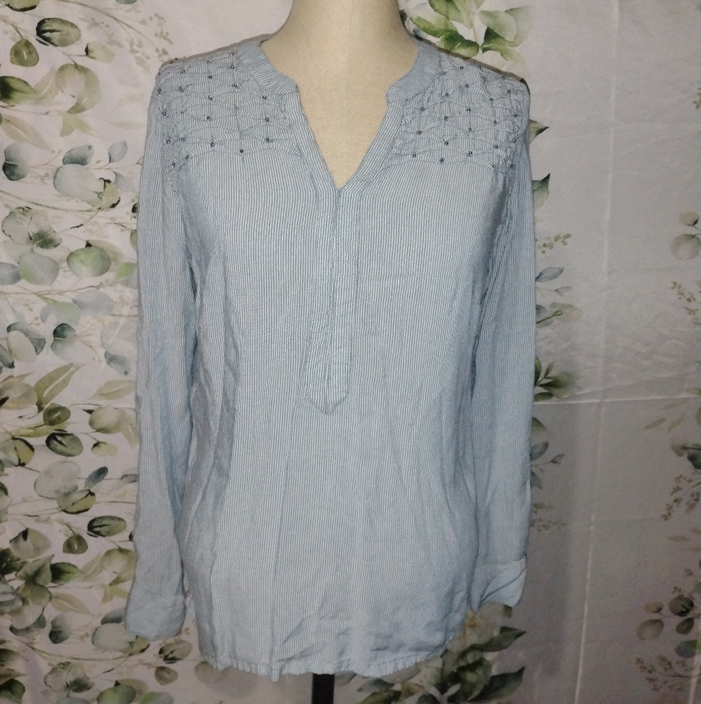 5For$12 Striped And Beaded Long Sleeve Top